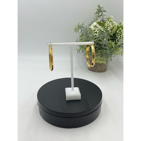 Karl Lagerfeld Signed Large Heavy Gold Plated Hoop Earrings - Picture 9 of 14